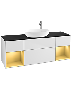 Villeroy und Boch Finion Villeroy und Boch F982HFMT 160cm, plaque de recouvrement noir mat, étagères laqué or mat, laqué blanc mat