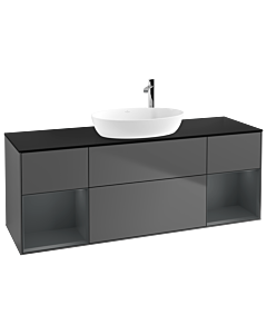 Villeroy und Boch Finion Waschtischunterschrank F982HGGK 160cm, Abdeckplatte black matt, Regale Midnight matt lacquer, Anthracite matt