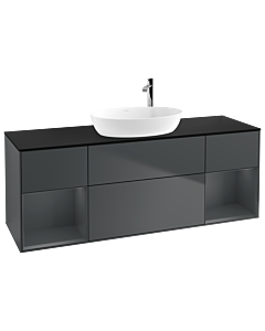 Villeroy und Boch Finion Waschtischunterschrank F982HGHG 160cm, Abdeckplatte black matt, Regale Midnight matt lacquer, Midnight Blue Matt Lacquer