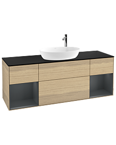 Villeroy und Boch Finion Villeroy und Boch F982HGPC 160cm, plaque de recouvrement noir mat, étagères laqué mat Midnight, Oak Veneer