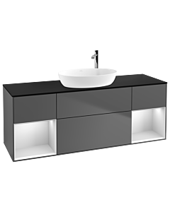 Villeroy und Boch Finion Waschtischunterschrank F982MTGK 160cm, Abdeckplatte black matt, Regale White matt lacquer, Anthracite matt