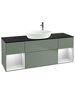 Villeroy und Boch Finion Villeroy und Boch F982MTGM 160cm, plaque de recouvrement noir mat, étagères laqué blanc mat, Olive Matt Lacquer