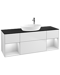 Villeroy und Boch Finion Waschtischunterschrank F982MTMT 160cm, Abdeckplatte black matt, Regale White matt lacquer, White matt lacquer