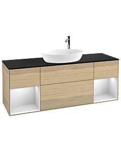 Villeroy und Boch Finion Villeroy und Boch F982MTPC 160cm, plaque de finition noir mat, étagères laqué blanc mat, Oak Veneer