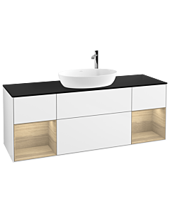 Villeroy und Boch Finion Villeroy und Boch Finion F982PCGF 160cm, cover plate black matt, shelves Oak Veneer , glossy white lacquer