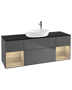 Villeroy und Boch Finion Waschtischunterschrank F982PCGK 160cm, Abdeckplatte black matt, Regale Oak Veneer, Anthracite matt