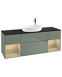 Villeroy und Boch Finion Villeroy und Boch F982PCGM 160cm, plaque de finition noir mat, étagères Oak Veneer , Olive Matt Lacquer