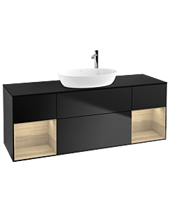 Villeroy und Boch Finion Waschtischunterschrank F982PCPD 160cm, Abdeckplatte black matt, Regale Oak Veneer, Black matt lacquer