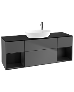 Villeroy und Boch Finion Villeroy und Boch F982PDGK 160cm, plaque de finition noir mat, étagères laqué noir mat, anthracite mat