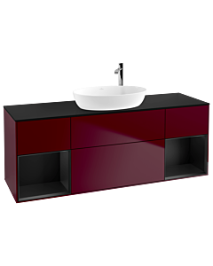 Villeroy und Boch Finion Waschtischunterschrank F982PDHB 160cm, Abdeckplatte black matt, Regale Black matt lacquer, Peony Matt