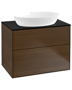 Villeroy und Boch Finion Waschtischunterschrank F99200GN 80x60,3cm, Abdeckplatte black matt, Walnut veneer