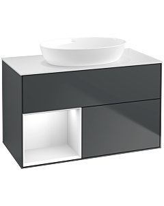 Villeroy und Boch Finion Villeroy und Boch FA11GFHG 100cm, plaque de recouvrement blanc mat, étagères Laque blanche brillante, Midnight Blue Matt Lacquer