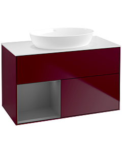 Villeroy und Boch Finion Waschtischunterschrank FA11GKHB 100cm, Abdeckplatte white matt, Regale Anthracite matt lacquer, Peony Matt