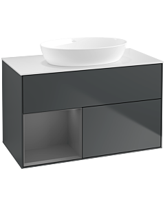 Villeroy und Boch Finion Villeroy und Boch FA11GKHG 100cm, plaque de recouvrement blanc mat, étagères laqué mat anthracite, Midnight Blue Matt Lacquer