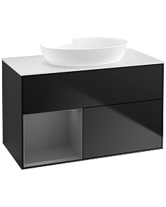 Villeroy und Boch Finion Villeroy und Boch FA11GKPD 100cm, plaque de recouvrement blanc mat, étagères laqué mat anthracite, laqué noir mat