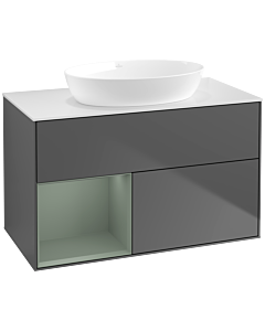 Villeroy und Boch Finion Villeroy und Boch FA11GMGK 100cm, plaque de recouvrement blanc mat, étagères laqué olive mat, anthracite mat