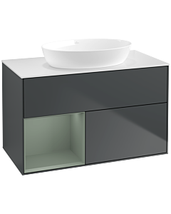Villeroy und Boch Finion Villeroy und Boch FA11GMHG 100cm, plaque de recouvrement blanc mat, étagères laqué olive mat, Midnight Blue Matt Lacquer