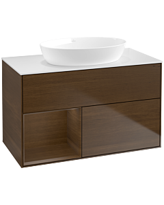 Villeroy und Boch Finion Waschtischunterschrank FA11GNGN 100cm, Abdeckplatte white matt, Regale Walnut Veneer, Walnut veneer