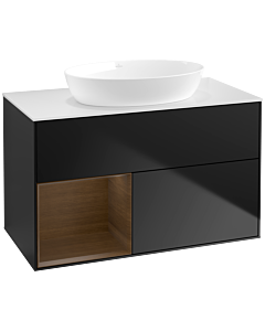 Villeroy und Boch Finion Villeroy und Boch Finion FA11GNPD 100cm, cover plate white matt, shelves Walnut Veneer , black matt lacquer