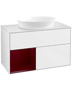 Villeroy und Boch Finion Villeroy und Boch FA11HBGF 100cm, plaque de recouvrement blanc mat, étagères Peony laqué mat, laqué blanc brillant