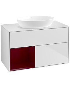 Villeroy und Boch Finion Waschtischunterschrank FA11HBMT 100cm, Abdeckplatte white matt, Regale Peony matt lacquer, White matt lacquer