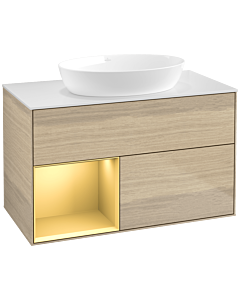 Villeroy und Boch Finion Villeroy und Boch Finion FA11HFPC 100cm, cover plate white matt, shelves gold matt lacquer, Oak Veneer