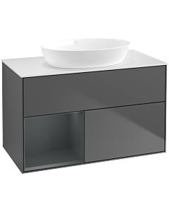 Villeroy und Boch Finion Villeroy und Boch FA11HGGK 100cm, plaque de recouvrement blanc mat, étagères laqué mat Midnight, anthracite mat