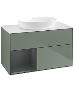 Villeroy und Boch Finion Villeroy und Boch FA11HGGM 100cm, plaque de recouvrement blanc mat, étagères laqué mat Midnight, Olive Matt Lacquer