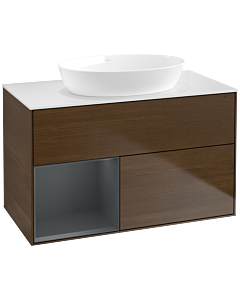 Villeroy und Boch Finion Villeroy und Boch Finion FA11HGGN 100cm, cover plate white matt, shelves midnight matt lacquer, walnut veneer