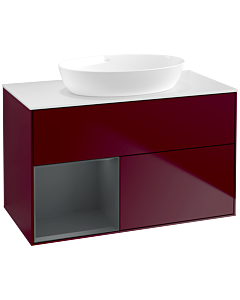 Villeroy und Boch Finion Waschtischunterschrank FA11HGHB 100cm, Abdeckplatte white matt, Regale Midnight matt lacquer, Peony Matt