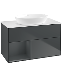 Villeroy und Boch Finion Villeroy und Boch FA11HGHG 100cm, plaque de recouvrement blanc mat, étagères laqué mat Midnight, Midnight Blue Matt Lacquer