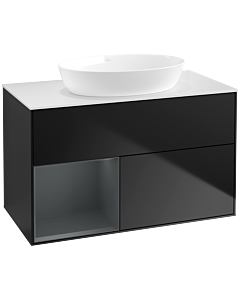 Villeroy und Boch Finion Villeroy und Boch FA11HGPD 100cm, plaque de recouvrement blanc mat, étagères laqué mat Midnight, laqué noir mat