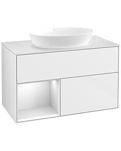 Villeroy und Boch Finion Waschtischunterschrank FA11MTGF 100cm, Abdeckplatte white matt, Regale White matt lacquer, Glossy white lacquer