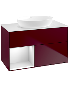 Villeroy und Boch Finion Villeroy und Boch FA11MTHB 100cm, plaque de recouvrement blanc mat, étagères laqué blanc mat, Peony Matt