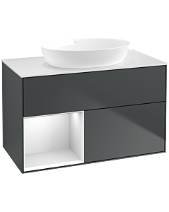 Villeroy und Boch Finion Villeroy und Boch FA11MTHG 100cm, plaque de recouvrement blanc mat, étagères laqué blanc mat, Midnight Blue Matt Lacquer