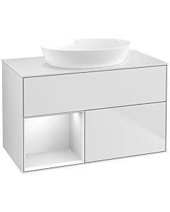 Villeroy und Boch Finion Waschtischunterschrank FA11MTMT 100cm, Abdeckplatte white matt, Regale White matt lacquer, White matt lacquer