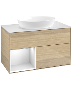 Villeroy und Boch Finion Waschtischunterschrank FA11MTPC 100cm, Abdeckplatte white matt, Regale White matt lacquer, Oak Veneer