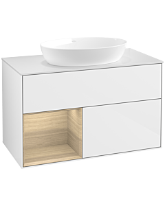 Villeroy und Boch Finion Villeroy und Boch FA11PCGF 100cm, plaque de recouvrement blanc mat, étagères Oak Veneer , laqué blanc brillant