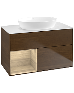 Villeroy und Boch Finion Waschtischunterschrank FA11PCGN 100cm, Abdeckplatte white matt, Regale Oak Veneer, Walnut veneer