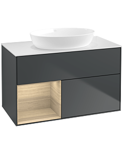 Villeroy und Boch Finion Villeroy und Boch FA11PCHG 100cm, plaque de recouvrement blanc mat, étagères Oak Veneer , Midnight Blue Matt Lacquer