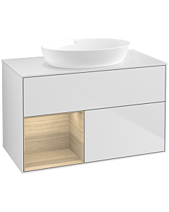 Villeroy und Boch Finion Villeroy und Boch FA11PCMT 100cm, plaque de recouvrement blanc mat, étagères Oak Veneer , laqué blanc mat