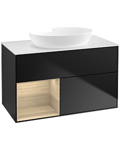 Villeroy und Boch Finion Waschtischunterschrank FA11PCPD 100cm, Abdeckplatte white matt, Regale Oak Veneer, Black matt lacquer