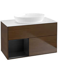Villeroy und Boch Finion Villeroy und Boch Finion FA11PDGN 100cm, cover plate white matt, shelves black matt lacquer, walnut veneer