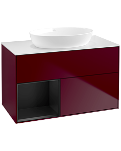 Villeroy und Boch Finion Villeroy und Boch FA11PDHB 100cm, plaque de recouvrement blanc mat, étagères laqué noir mat, Peony Matt