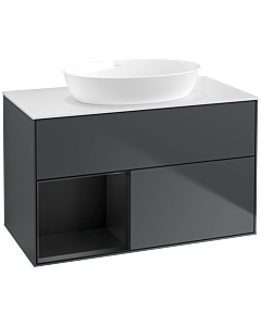 Villeroy und Boch Finion Villeroy und Boch FA11PDHG 100cm, plaque de recouvrement blanc mat, étagères laqué noir mat, Midnight Blue Matt Lacquer
