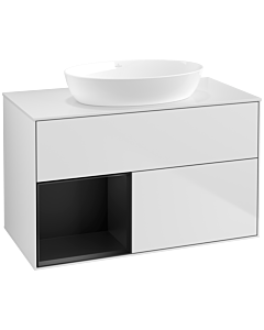 Villeroy und Boch Finion Waschtischunterschrank FA11PDMT 100cm, Abdeckplatte white matt, Regale Black matt lacquer, White matt lacquer