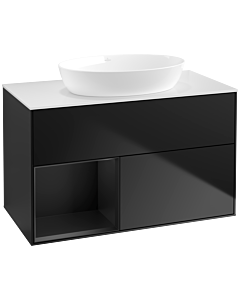 Villeroy und Boch Finion Villeroy und Boch FA11PDPD 100cm, plaque de recouvrement blanc mat, étagères laqué noir mat, laqué noir mat