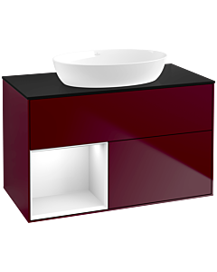 Villeroy und Boch Finion Waschtischunterschrank FA12GFHB 100cm, Abdeckplatte black matt, Regale Glossy white lacquer, Peony Matt