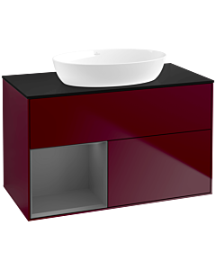 Villeroy und Boch Finion Waschtischunterschrank FA12GKHB 100cm, Abdeckplatte black matt, Regale Anthracite matt lacquer, Peony Matt