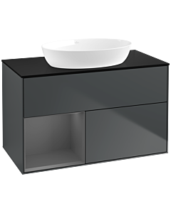 Villeroy und Boch Finion Villeroy und Boch FA12GKHG 100cm, plaque de recouvrement noir mat, étagères laqué anthracite mat, Midnight Blue Matt Lacquer